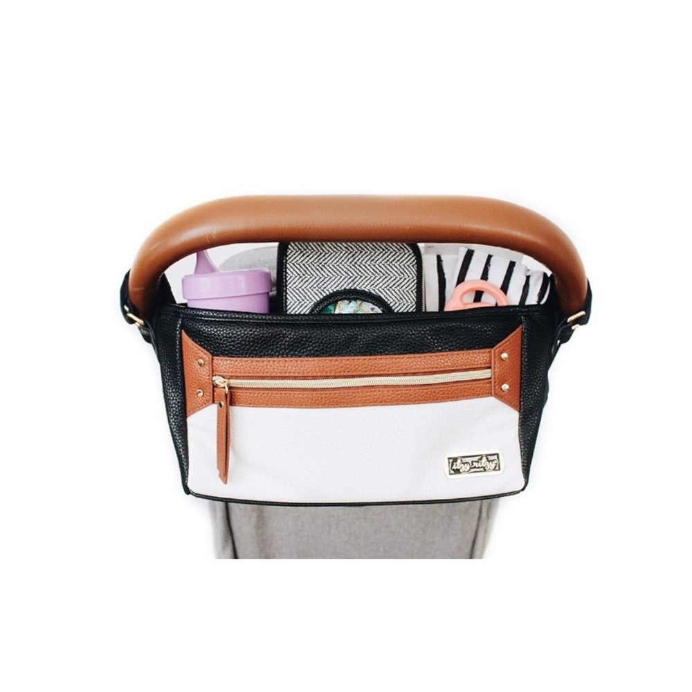 Itzy Ritzy Color Block stroller bag Black Brown Cream Herringbone NEW